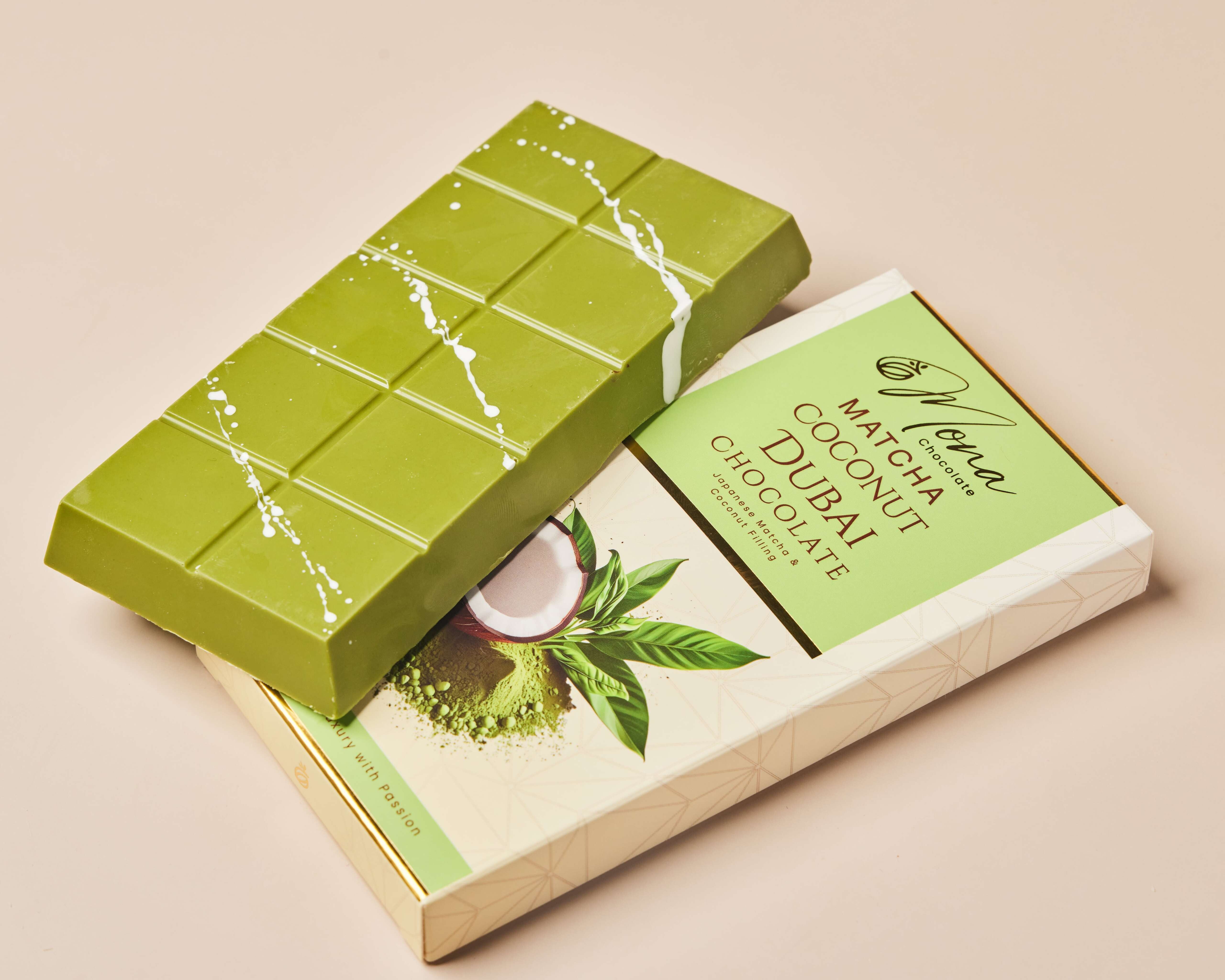 Matcha Coconut Dubai Chocolate 190g – Mona Chocolate
